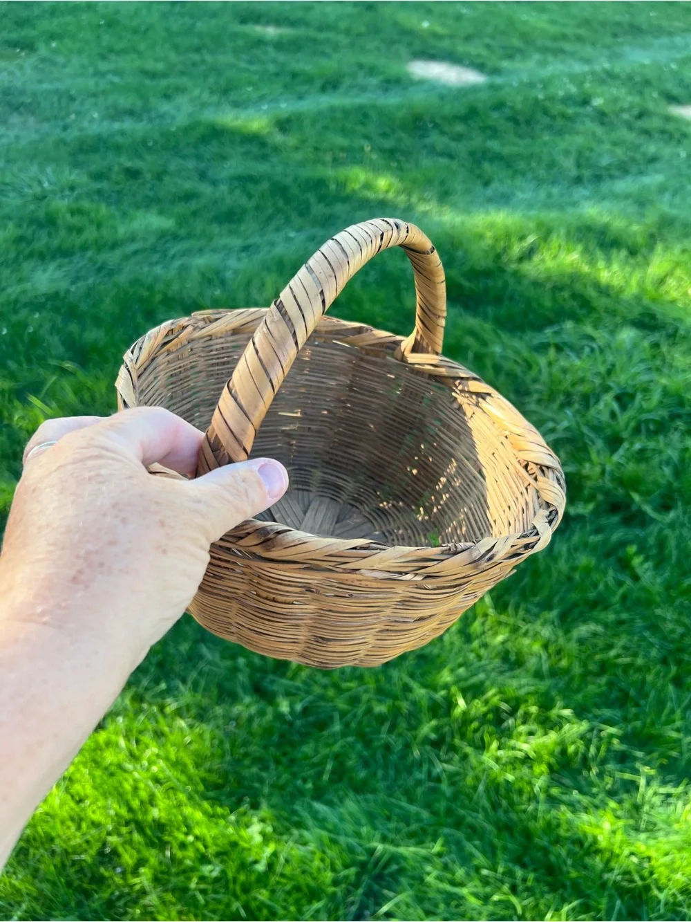Vintage Woven Basket with Handle - Brown